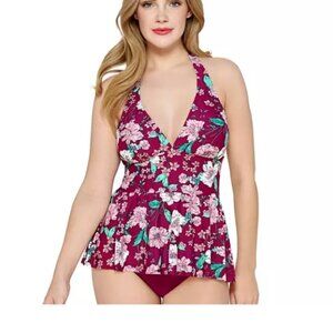 NWT Apt 9 Flora & Fauna Tankini Halter Swimsuit Floral Peplum Style S